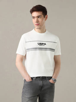 U.S. Polo Assn. Denim Co. - White Rayon Crew Neck Slim Fit Printed Half Sleeves T-Shirt