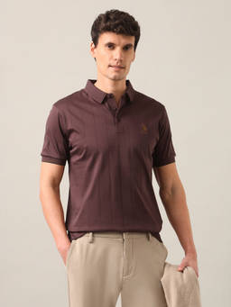 U.S. POLO ASSN. - Burgundy Cotton Collar Neck Slim Fit Stripes Half Sleeves Polo T-Shirt