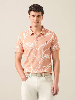 U.S. Polo Assn. Denim Co. - Orange Cotton Collar Neck Slim Fit Printed Half Sleeves Polo T-Shirt