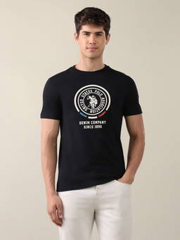U.S. Polo Assn. Denim Co. - Navy Blue Cotton Crew Neck Regular Fit Printed Half Sleeves T-Shirt