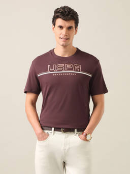 U.S. Polo Assn. Denim Co. - Maroon Cotton Crew Neck Regular Fit Typography Half Sleeves T-Shirt