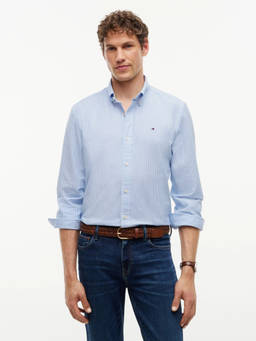Tommy Hilfiger - Blue Cotton Collar Neck Regular Fit Stripes Full Sleeves Shirt