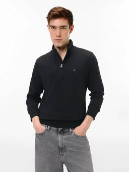 Tommy Hilfiger - Black Cotton High Neck Regular Fit Solid/Plain Full Sleeves Sweatshirt