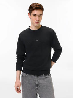 Tommy Hilfiger - Black Cotton Crew Neck Regular Fit Typography Full Sleeves Sweatshirt