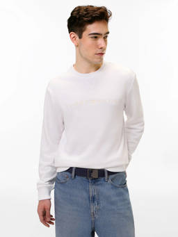 Tommy Hilfiger - White Cotton Crew Neck Regular Fit Typography Full Sleeves Sweatshirt