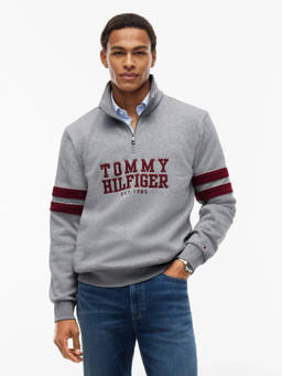 Tommy Hilfiger - Grey Cotton High Neck Regular Fit Typography Full Sleeves Sweatshirt