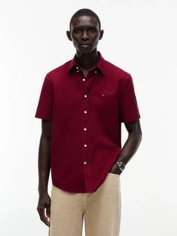 Tommy Hilfiger - Red Cotton Collar Neck Regular Fit Solid/Plain Half Sleeves Shirt