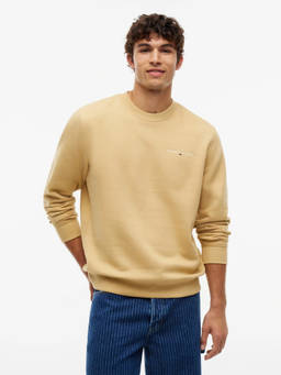 Tommy Hilfiger - Beige Cotton Crew Neck Regular Fit Solid/Plain Full Sleeves Sweatshirt