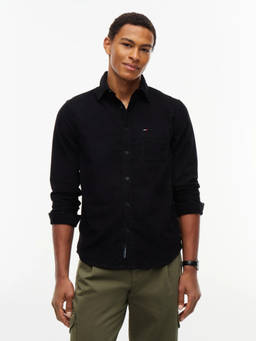 Tommy Hilfiger - Black Cotton Collar Neck Regular Fit Solid/Plain Full Sleeves Shirt