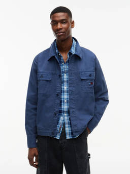 Tommy Hilfiger - Blue Cotton Collar Neck Oversized Fit Solid/Plain Full Sleeves Shacket