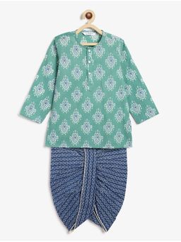 Campana - Boys Teal & Navy Blue Ikkat Print Bansi Kurta and Dhoti (Set of 2)
