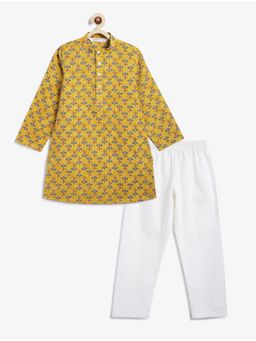 Campana - Boys Palash Mustard Parijat Motif Kurta and Pyjama (Set of 2)