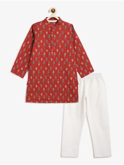 Campana - Boys Palash Maroon Ikat Print Kurta and Pyjama (Set of 2)