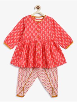 Campana - Girls Asmi Red Floral & Chevron Print Kurta and Dhoti (Set of 2)