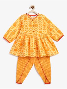 Campana - Girls Asmi Yellow Marigold Print Kurta and Dhoti (Set of 2)