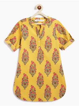 Campana - Girls Urvashi Yellow Floral Printed Cotton Kurta