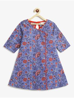 Campana - Girls Mira Blue & Red Floral Printed A-Line Cotton Kurta