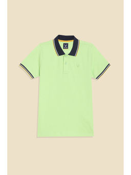 Allen Solly - Boys Green Textured Polo Neck T-Shirt