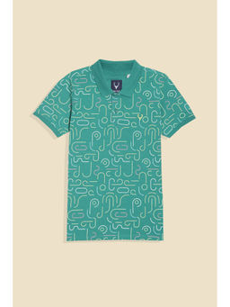 Allen Solly - Boys Green Print Polo Neck T-Shirt