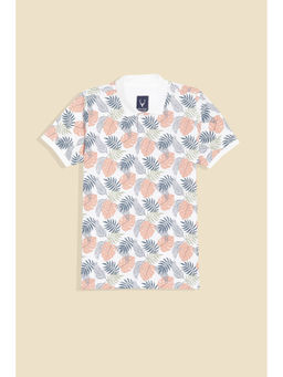 Allen Solly - Boys White Print Polo Neck T-Shirt