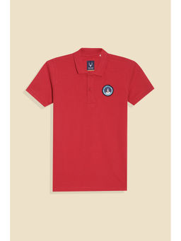 Allen Solly - Boys Red Graphic Print Polo Neck T-Shirt