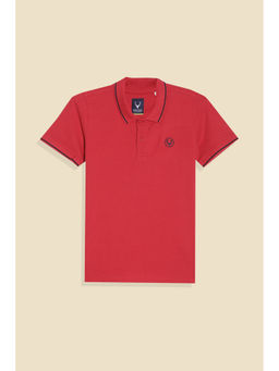 Allen Solly - Boys Red Textured Polo Neck T-Shirt