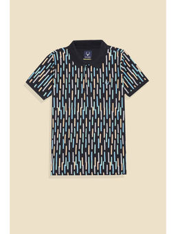Allen Solly - Boys Black Print Polo Neck T-Shirt