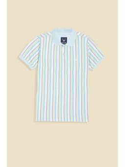 Allen Solly - Boys Light Blue Stripe Polo Neck T-Shirt