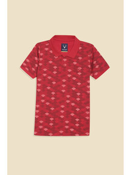 Allen Solly - Boys Red Print Polo Neck T-Shirt