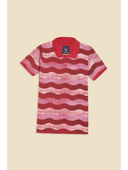 Allen Solly - Boys Red Stripe Polo Neck T-Shirt