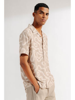 FREAKINS - Beige Men's Printed Linen Shirt