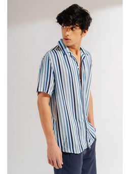 FREAKINS - Blue Striped Men's Viscose Shirt