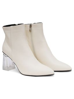 SHUZ TOUCH - Solid Transparent Block Heel Ankle Length Boots - Off White