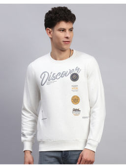 Monte Carlo - Men Printed Round Neck Cotton Blend Off White Sweatshirt