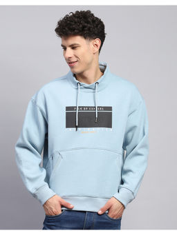 Monte Carlo - Men Printed Mock Neck Cotton Blend Blue Sweatshirt