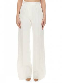 Max Mara - White Straight Flat Front Trouser