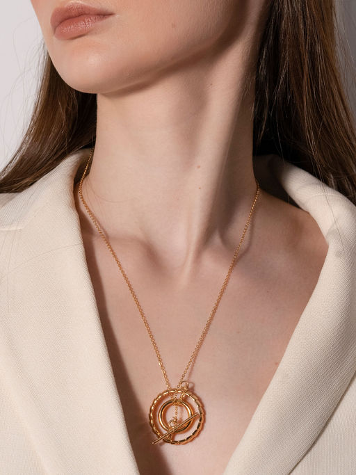 Tann Trim Concentric Long 18 Kt Gold Plated Pendant for Women