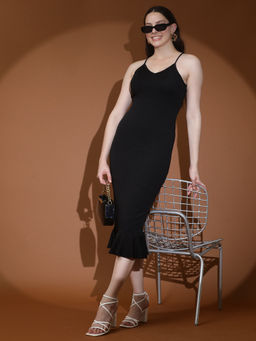 KOTTY - Womens Black Shoulder Straps Bodycon Midi Dress