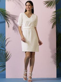 KOTTY - Womens Off White A-Line Dress and Belt (Set of 2)