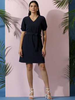 KOTTY - Womens Maroon A-Line Dress and Belt (Set of 2)