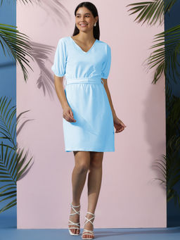 KOTTY - Womens Blue A-Line Dress and Belt (Set of 2)