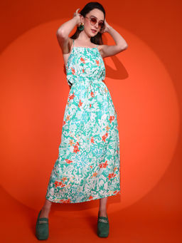 KOTTY - Womens Green Abstract Fit And Flare Midi Dress