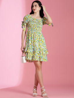 KOTTY - Womens Multi-Color Floral Print Fit Flare Dress