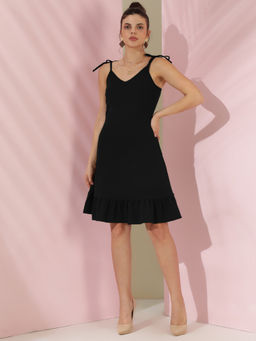 KOTTY - Womens Black Shoulder Straps A-Line Dress