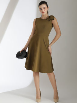 KOTTY - Womens Brown Round Neck Fit Flare Dress