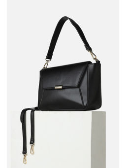 Van Heusen - Women Black Solid Casual Handbag with Detachable Strap