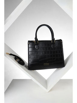 Van Heusen - Women Black Textured Casual Handbag with Detachable Strap