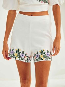 ASHITA FERNANDES - Women White Premium Linen Blend Shorts