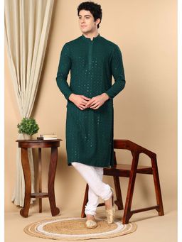 TATTVA - Green Embroidered Kurta and Pyjama (Set of 2)