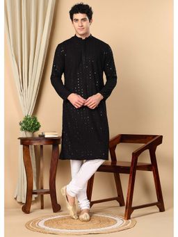 TATTVA - Black Embroidered Kurta and Pyjama (Set of 2)